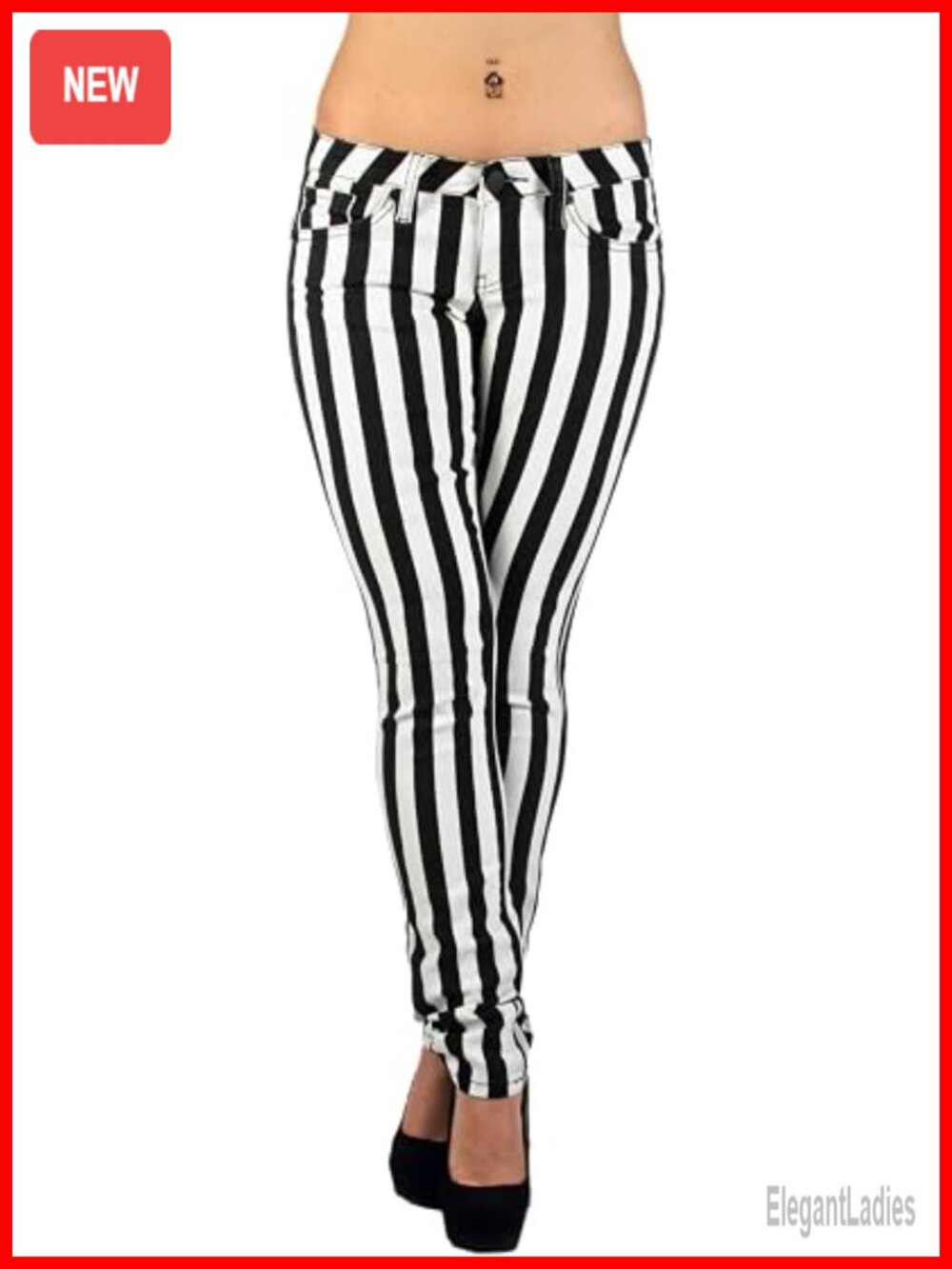 Striped Skinny & Bootcut Jeans with Push Up Effect, Stretch